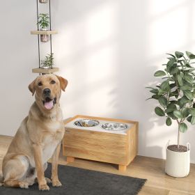 Elevated Dog Bowls with Slow Feeder Dog Bowl, Stainless Steel Food Water Bowl, Storage for Large Sized Dog, Oak