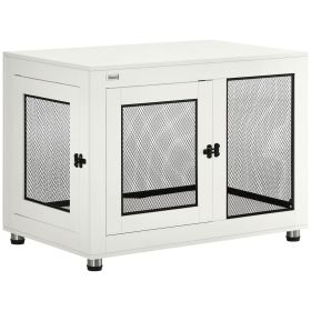 Pet Crate End Table with Water-resistant Cushion or Large Medium Dogs, White