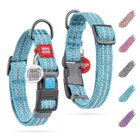 Reflective Cotton Dog Collar Eco Friendly Alt to Nylon Collar for Small Medium and Large Dogs 14-23 inch Neck x 1 inch Wide Pet Collar with (Color: Blue)