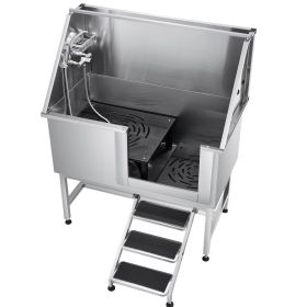 Inch Dog Grooming Bath Tub Stainless Steel w Stairs Water Filter (Option: Right, size: 50 Inch)