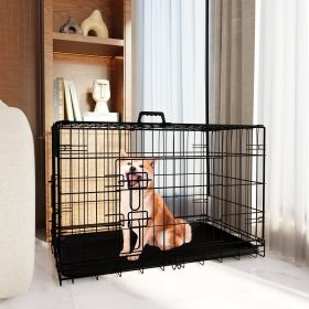 Dog Crate, Medium Dog Cage with Divider and Plastic Leak-Proof Pan Tray, Double Door Folding Metal Wire Cage for Indoor, Outdoor, and Tra (size: 36 Inches)