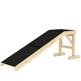 Pet Ramp Bed Steps for Dogs Cats Non-slip Carpet Top Platform Pine Wood 59"L x 16"W x 20"H (Color: Natural Wood)